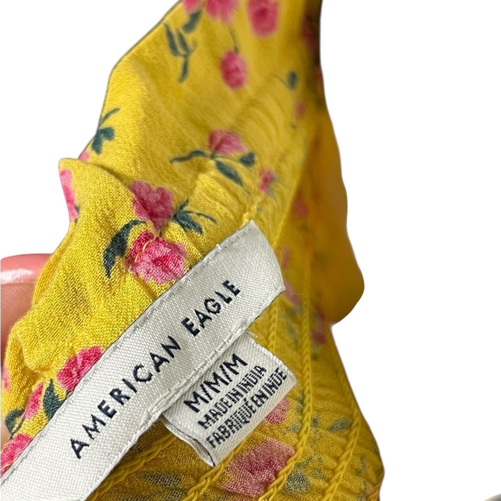 American Eagle Outfitters Floral Smocked Crop Top Size Medium Yellow/Pink - Picture 4 of 5